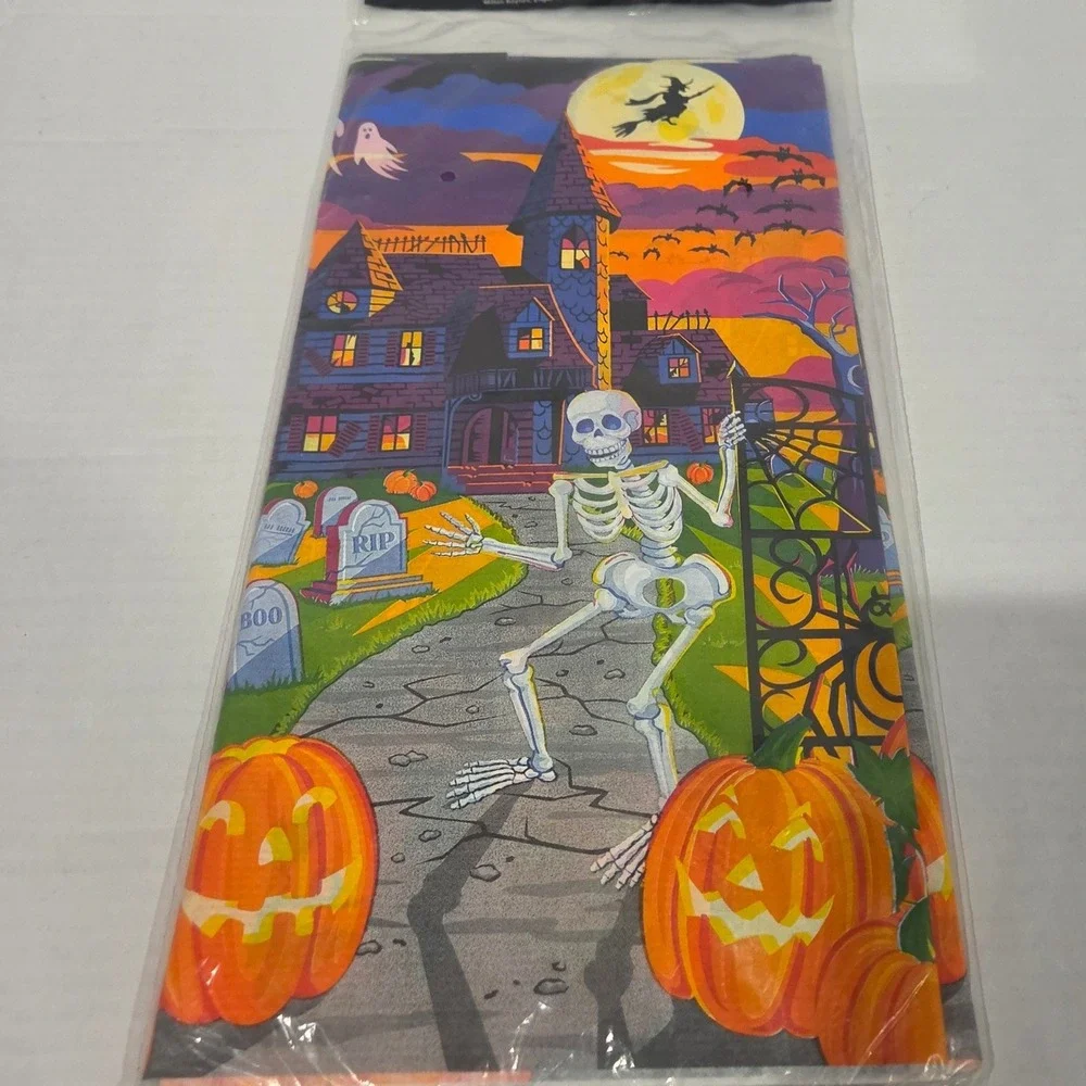 Vintage Trend Setters Halloween Tablecloth Skeleton Haunted House 54x96 New